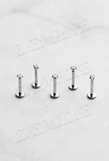 Grossiste Z. Emilie - Piercing labret zirconium rond 1.2x8x2mm