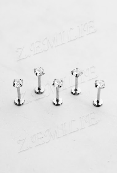 Grossiste Z. Emilie - Piercing labret zirconium rond 1.2x8x4mm