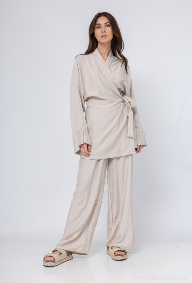 Wholesaler ZABULON 3 - Wrap-around kimono and imitation linen pants sets