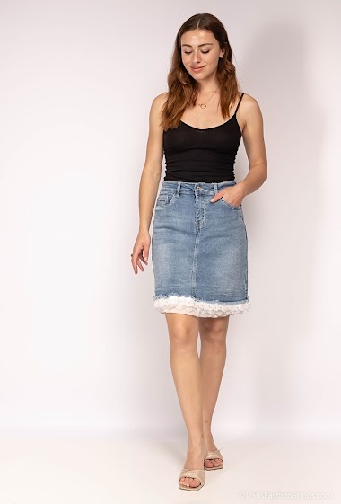 Wholesaler Zac & Zoé - Denim skirt with lace trim