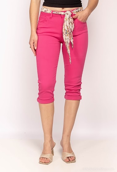 Wholesalers Zac & Zoé - Denim cropped pants with printed belt