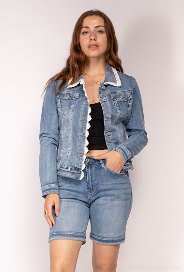 Denim jacket with embroidered edges