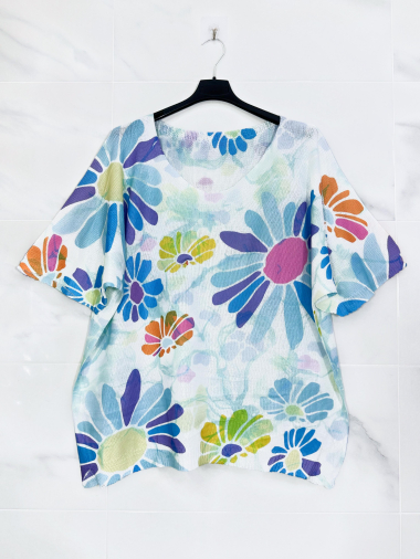 Wholesaler Zafa - LARGE SIZE Top, V-neck, short sleeve, knitted with print.