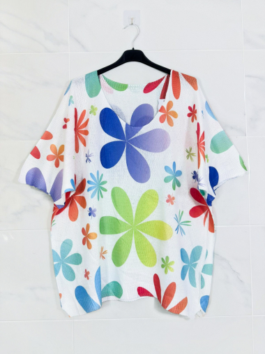 Wholesaler Zafa - LARGE SIZE Top, V-neck, short sleeve, knitted with print.