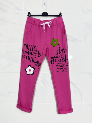 Wholesaler Zafa - Cotton jogging pants with an inscription and a flower.