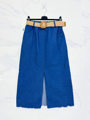 Wholesaler Zafa - Straight denim skirt with slit at the front