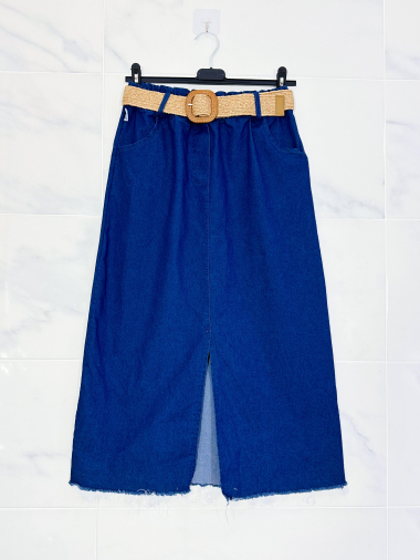 Wholesaler Zafa - Straight denim skirt with slit at the front