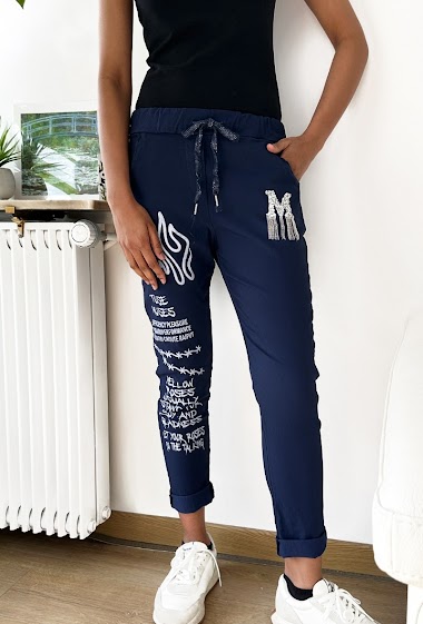 Wholesaler Zafa - Jogging pants, printed, letter M in rhinestones