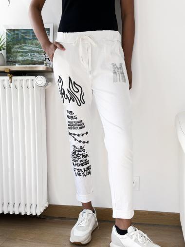 Jogging pants, printed, letter M in rhinestones Zafa | Paris Fashion Shops