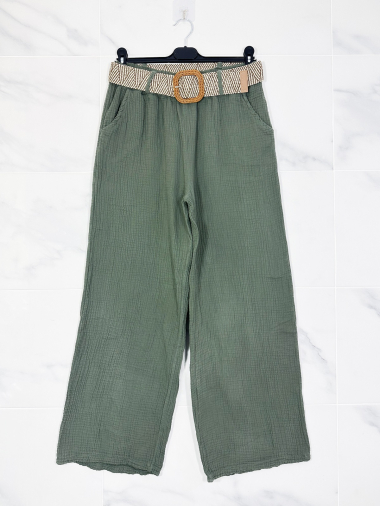 Grossiste Zafa - Pantalon gaz de coton, coupe large, avec poches