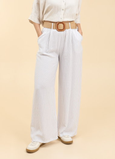 Grossiste Zafa - Pantalon rayure, coupe large, avec poches