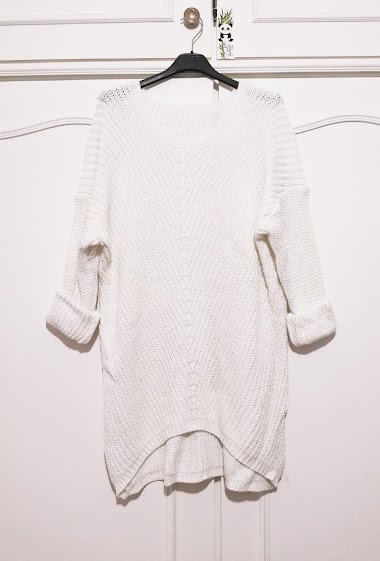 Wholesaler Zafa - Chunky knit dress with silver lurex, V-neck.