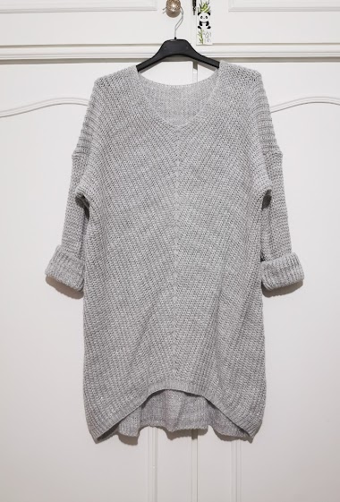 Wholesaler Zafa - Chunky knit dress with silver lurex, V-neck.