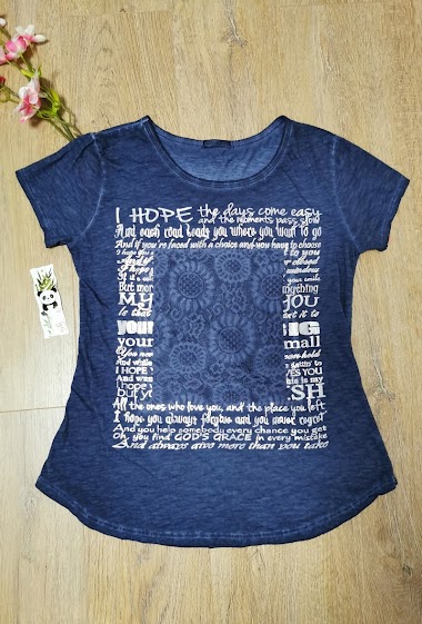 T-shirt with faded effect, with lettering and lace