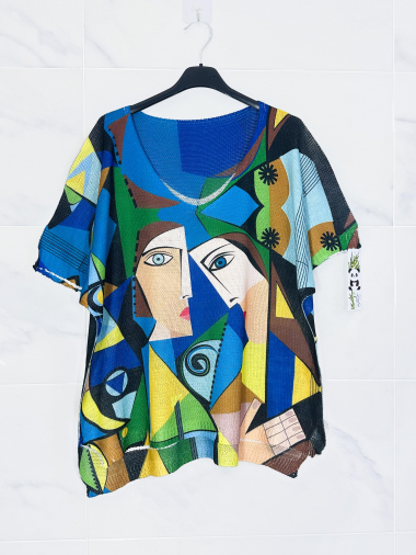 Großhändler Zafa - T-Shirt mit Mesh-Effekt und V-Ausschnitt