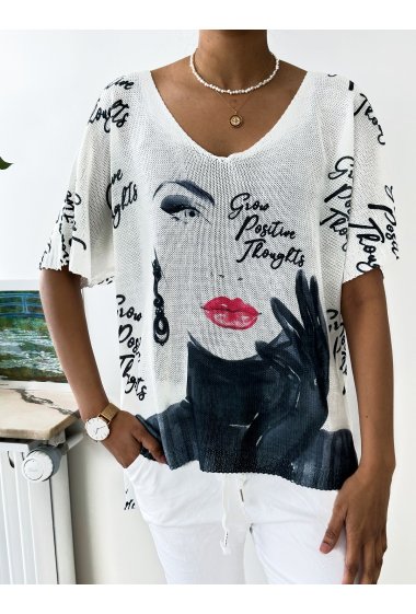 Großhändler Zafa - T-Shirt mit Mesh-Effekt und V-Ausschnitt