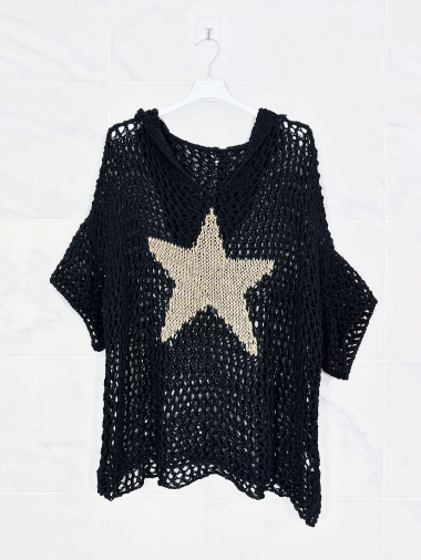 Wholesaler Zafa - Hooded crochet knit top with star details