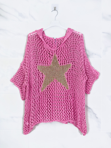 Wholesaler Zafa - Hooded crochet knit top with star details