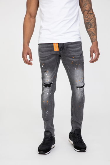 Großhändler Zayne Paris - Jeans mit Fake-Loch und orangefarbenen Flecken
