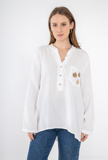Wholesaler Zelia - Flower embroidered cotton blouse