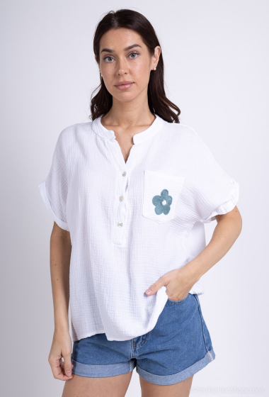 Wholesaler Zelia - Cotton gauze blouse with embroidered flower
