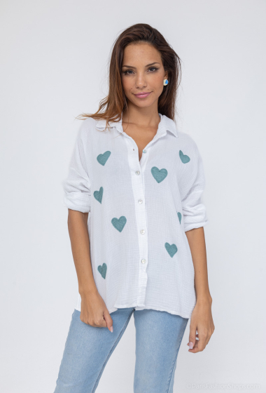 Wholesaler Zelia - HEARTS embroidered cotton shirt