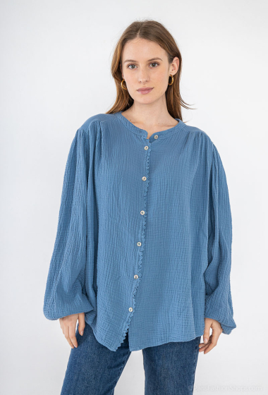 Wholesaler Zelia - Cotton gauze shirt with lace piece