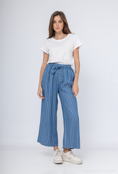 Wholesaler Zelia - Striped denim pants with bow