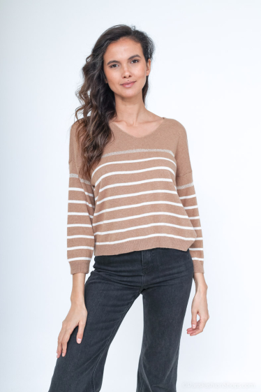 Wholesaler Zelia - Sweater with Striped Merino Wool and Cashmere