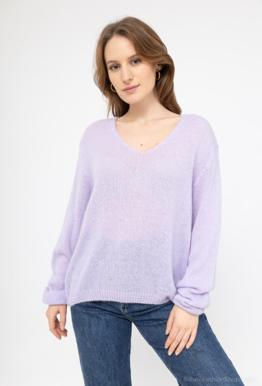 Wholesaler Zelia - V-neck melange sweater in baby alpaca