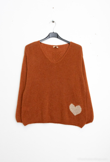 Wholesaler Zelia - Alpaca sweater with heart motif embroidery