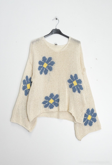 Wholesaler Zelia - Cotton knit sweater with flower patterns