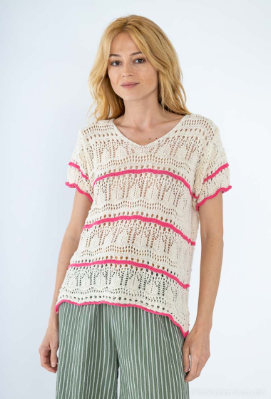 Wholesaler Zelia - Short-sleeved openwork cotton sweater