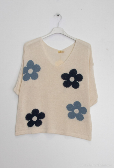 Wholesaler Zelia - Short-sleeved floral pattern sweater