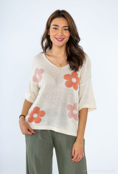 Wholesaler Zelia - Short-sleeved floral pattern sweater