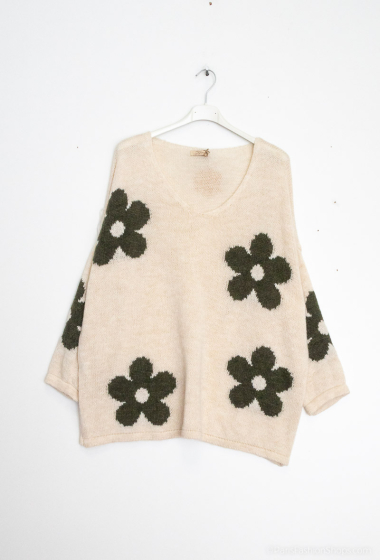 Wholesaler Zelia - Oversized sweater with woven flower pattern,