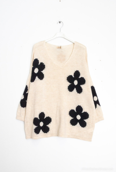 Wholesaler Zelia - Oversized sweater with woven flower pattern,