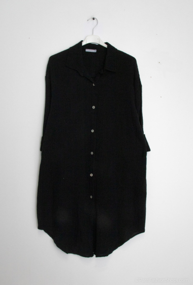 Grossiste Zelia - Robe chemise fendue en gaze de coton avec manches longues