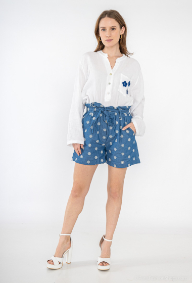 Wholesaler Zelia - Embroidered denim shorts