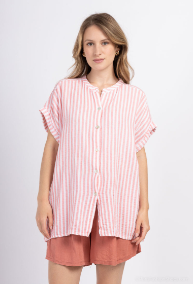 Grossiste Zelia - T-shirt à rayures en gaze de coton