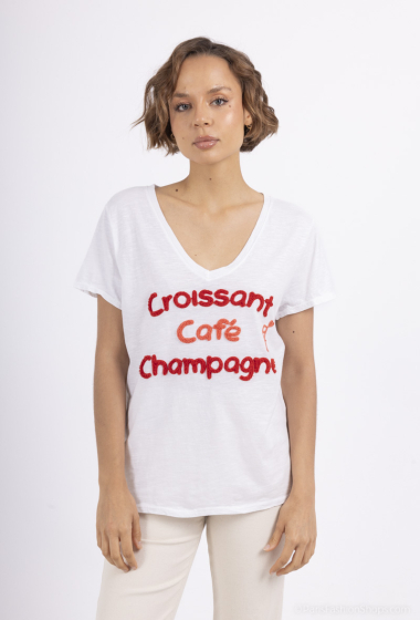 Wholesaler Zelia - CROISSANT CAFE CHAMPAGNE embroidered T-shirt