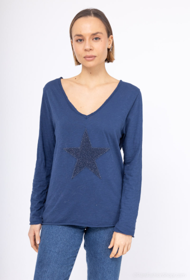 Großhändler Zelia - T-Shirt aus Baumwolle mit Sternstickerei
