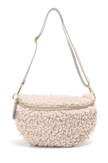 Wholesaler Zevento - XL size fanny pack in synthetic sheep wool, leather shoulder strap ZE-9008