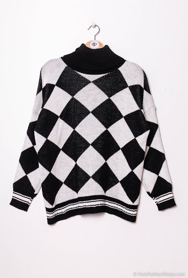 Wholesaler zh  skin - Turlenek rhombus pattern knit sweater