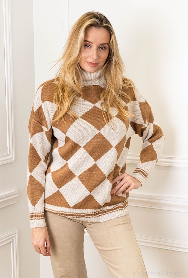 Wholesalers zh  skin - Turlenek rhombus pattern knit sweater