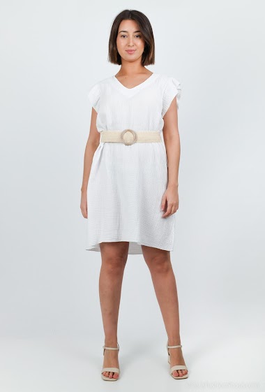 Wholesaler zh  skin - Ruffle sleeve dress with belt