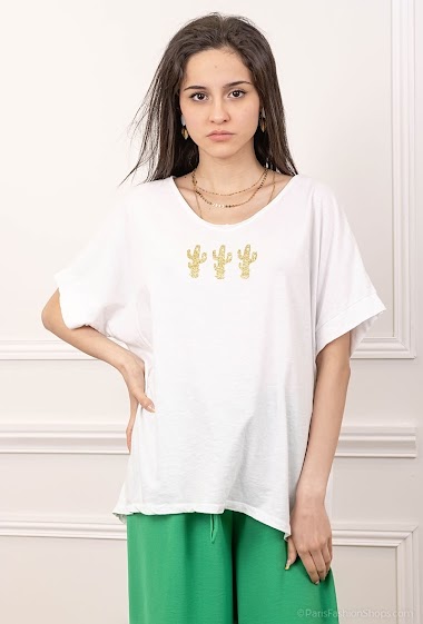 Wholesaler zh  skin - sequined printed t - shirt