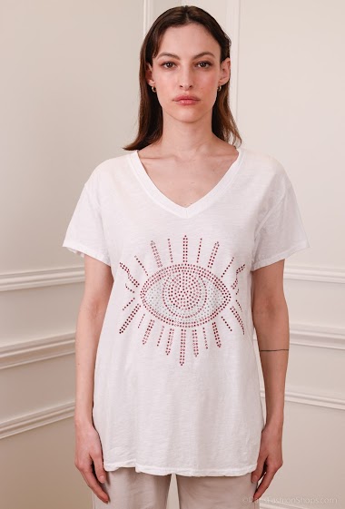 Wholesaler zh  skin - Rhinestone eye t -shirt
