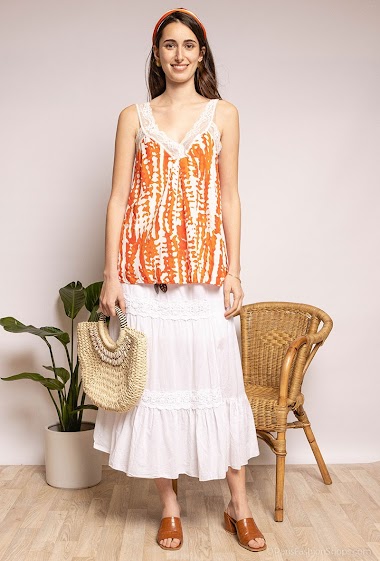 Wholesaler zh  skin - printed tank top with lace