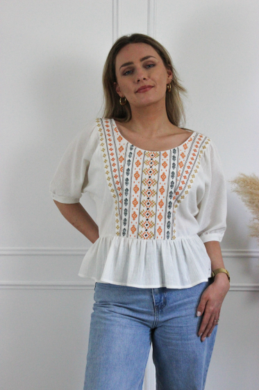 Wholesaler Zibi London - ESTHER embroidered peplum blouse